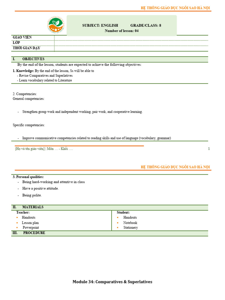 Lesson Plan E8 Int W34 | PDF | Human Communication