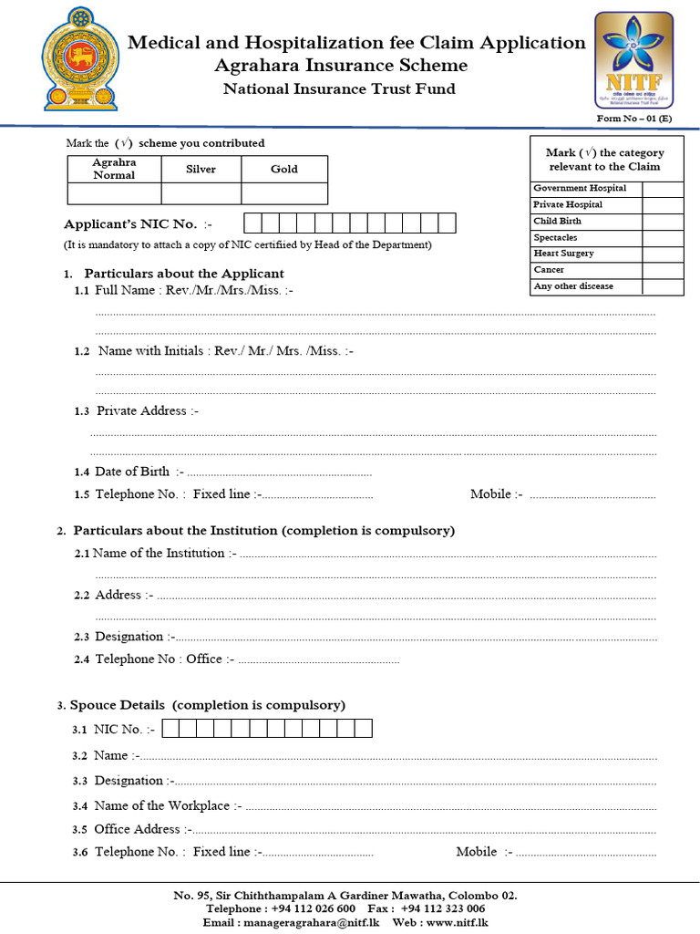 Agrahara Claim Form(e) (1) Download Free PDF Hospital Receipt