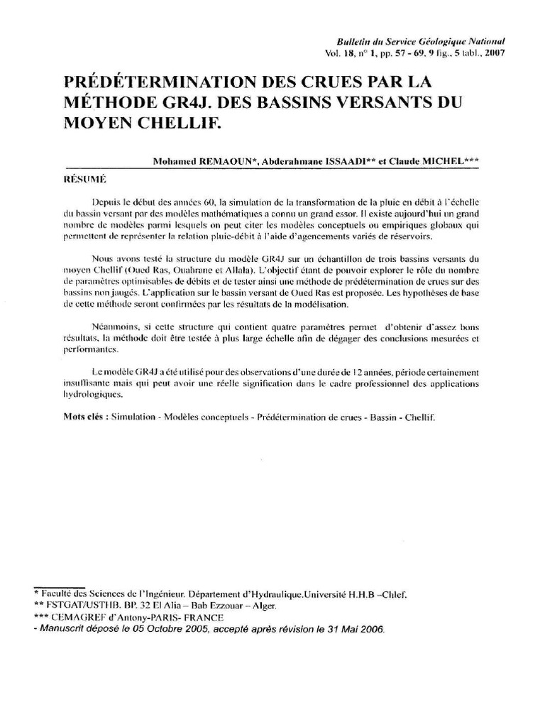 Prédétermination des crues avec GR4J | PDF | Inondation | Sciences de ...