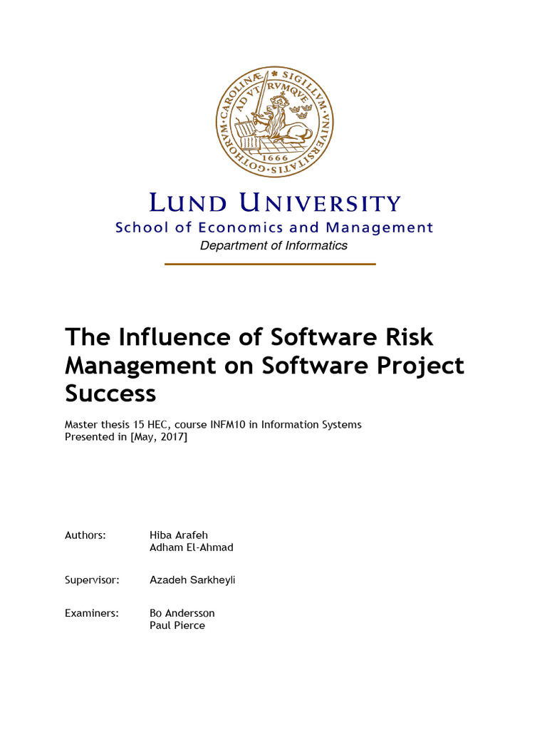 Software Risk Management Impact on Success | PDF | Software Development ...