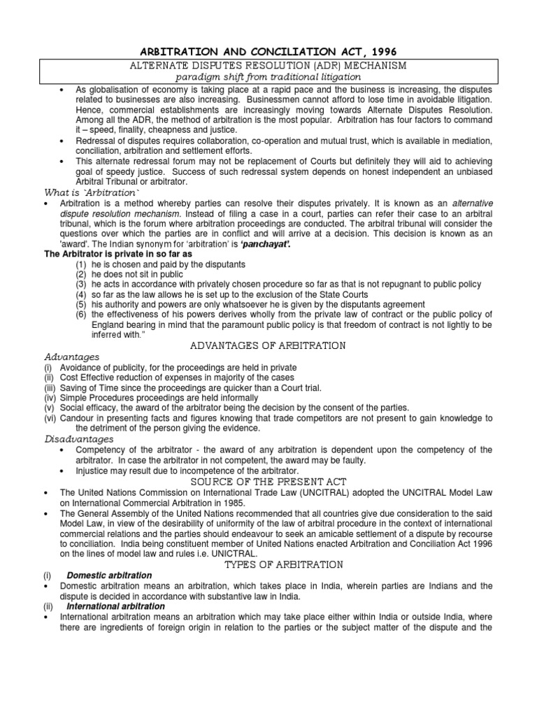 Arbitration and Conciliation Act Overview | PDF | Arbitral Tribunal ...