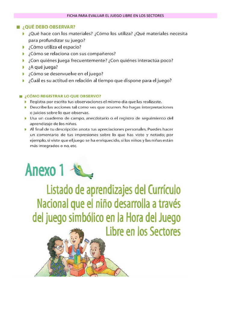 Ficha para Evaluar El Juego Libre en Los Sectores | PDF
