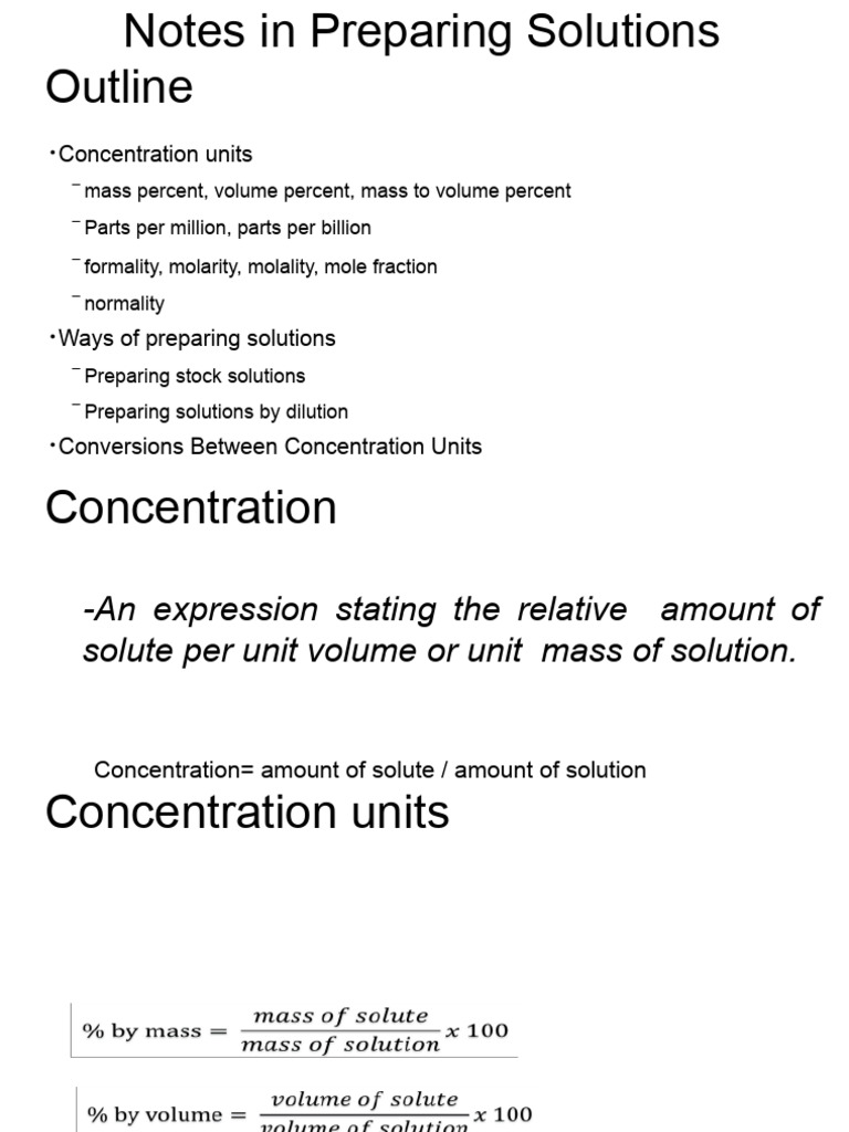 Solution Preparation and Concentration Units | PDF | Parts Per Notation ...