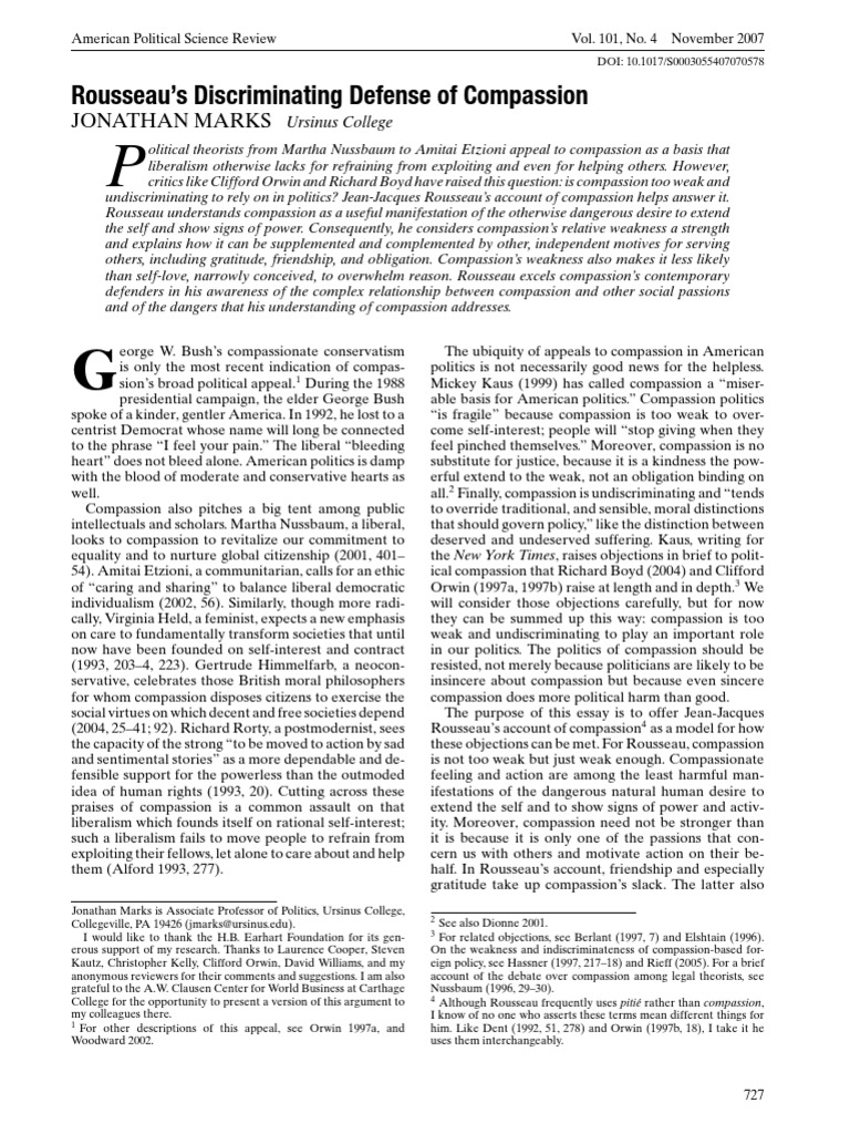 Rousseau's Discriminating Defense of Compassion: Jonathan Marks | PDF ...