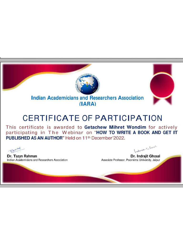 Certificate on How to Write a Book | PDF