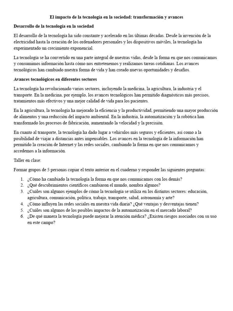 Impacto de la Tecnología en la Sociedad | PDF | Aprendizaje | Empleo