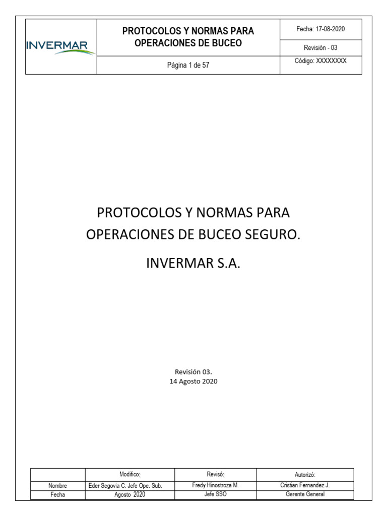 Protocolos de Buceo Seguro Invermar | PDF | Buceo bajo el agua ...