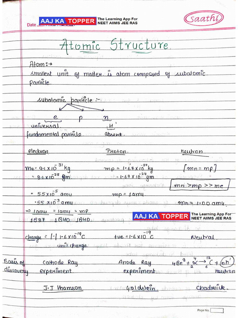 Atomic Structure Notes English | PDF