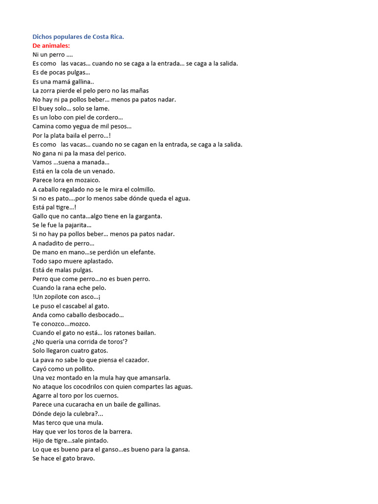 Dichos Y Refranes De Costa Rica 2 Pdf Pollo