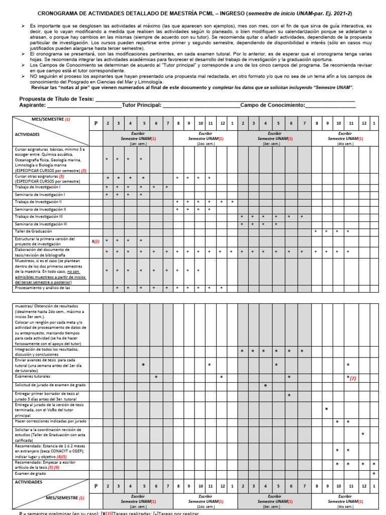 Cronograma de Actividades Maestría PCML | PDF