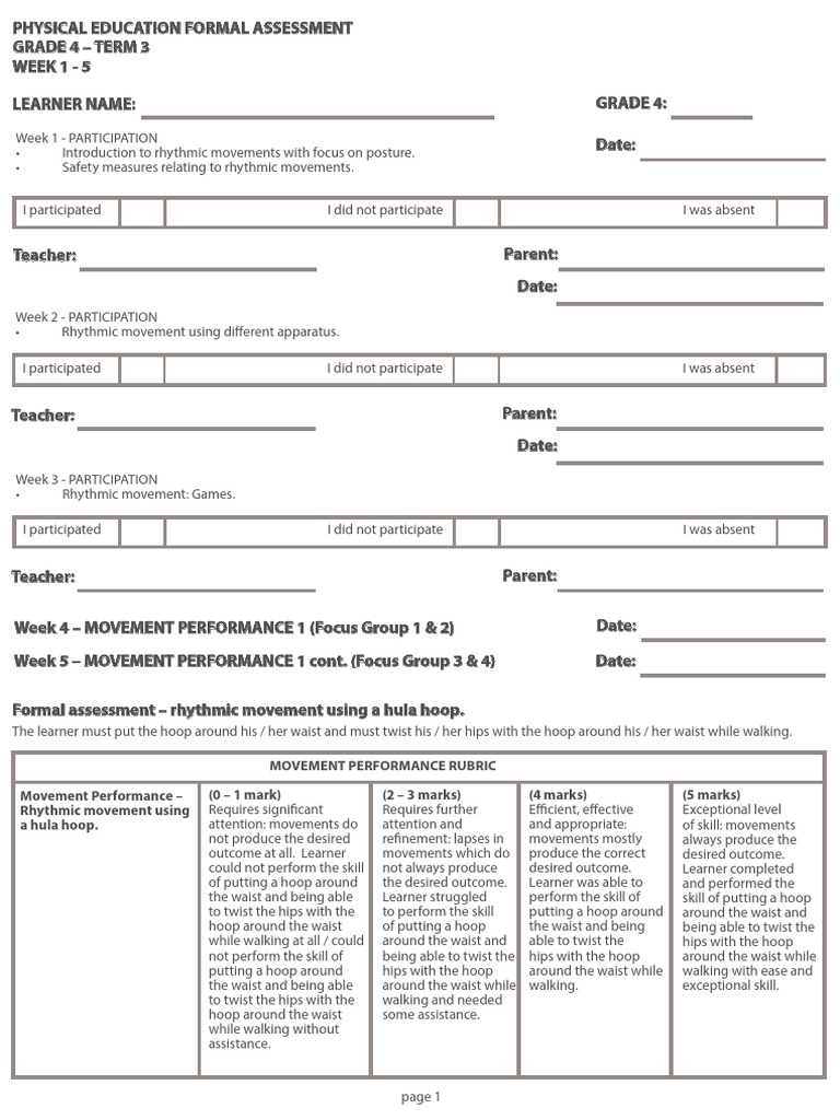 Grade 4 PE Assessment Term 3 | PDF | Cognition | Learning