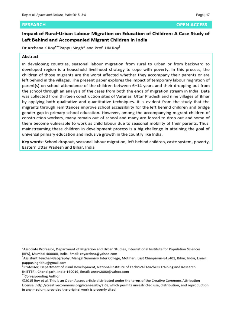 Impact of Labour Migration on Education | PDF | Cost Of Living | Human ...