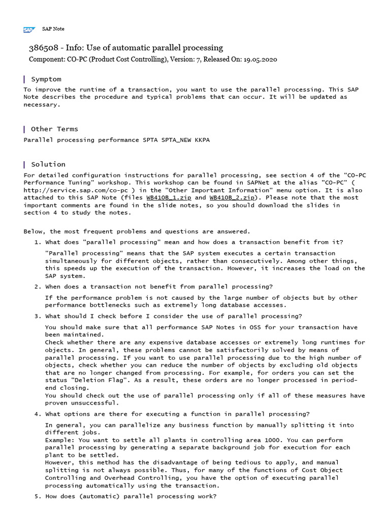 SAP Automatic Parallel Processing Guide | PDF | Parallel Computing ...