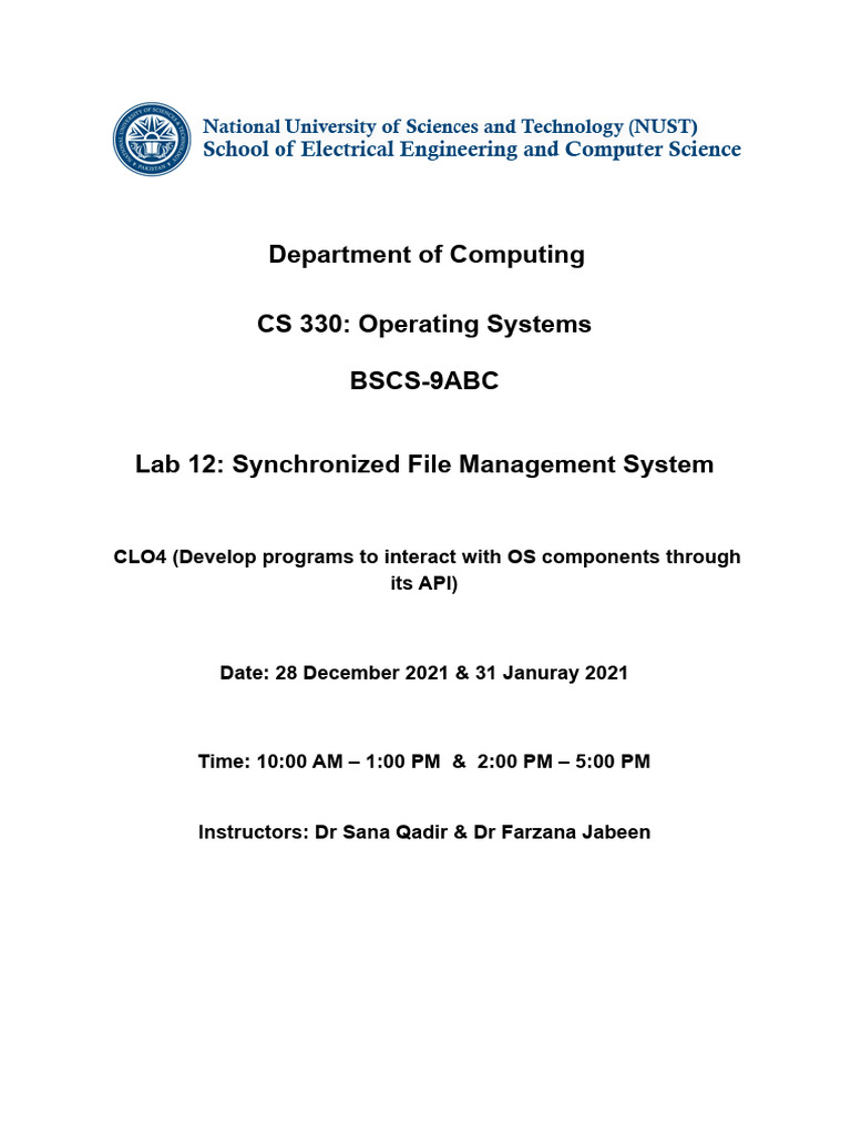 Synchronized File Management Lab Guide | PDF | Thread (Computing ...