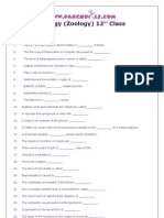 Biology (Zoology) 12 Class: Fill in The Blanks