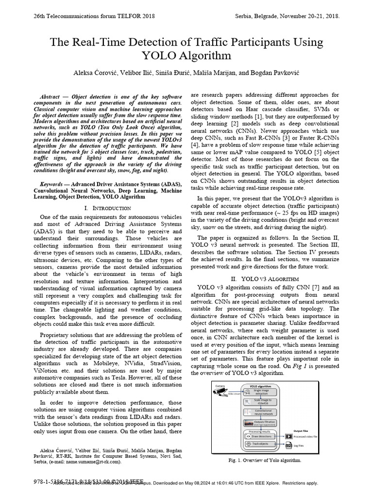The real time detection of traffic participants using yolo algorithm