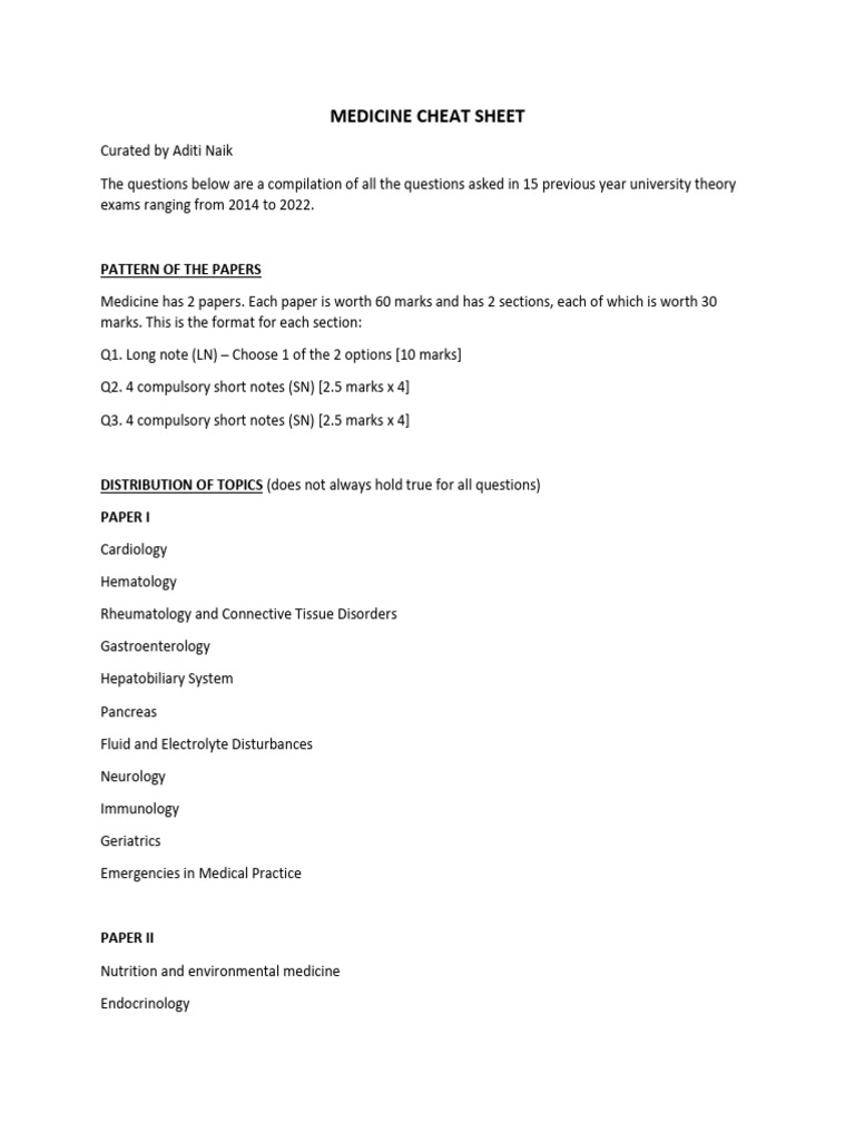 Med Cheat Sheet | Download Free PDF | Respiratory Diseases | Pneumonia