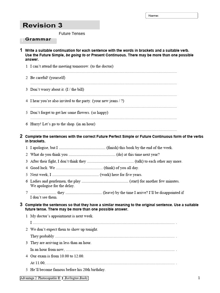 Future Tenses Revision Exercises | PDF | Linguistic Typology | Languages