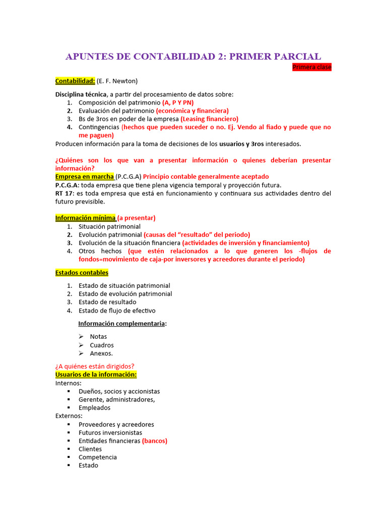 Apuntes Contabilidad 2: Primer Parcial | PDF | Contabilidad | Inflación