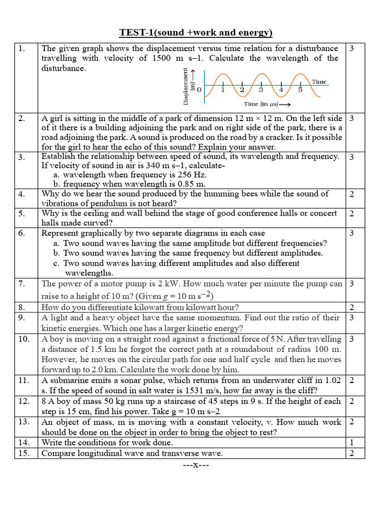 TEST-1 (Sound+work and Energy) | PDF | Sound | Frequency