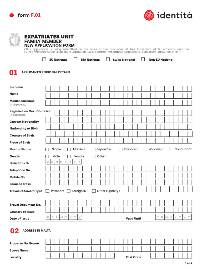 Malta Family Member Application Form | PDF | Identity Document ...