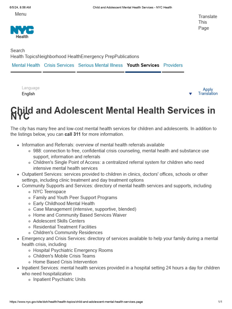 Child and Adolescent Mental Health Services - NYC Health | PDF | Mental ...