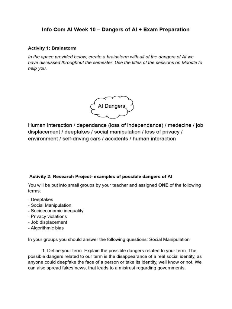 Ai info com week 10 student worksheet dangers of ai download free