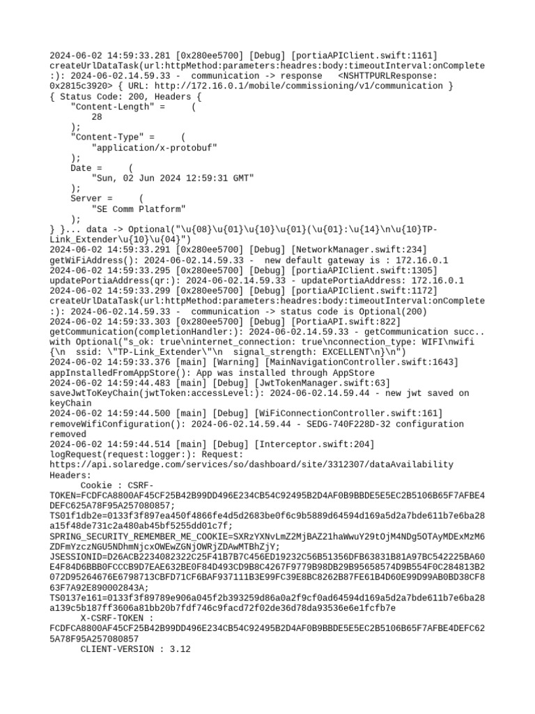 SolarEdge API Communication Log | PDF | Software | Internet
