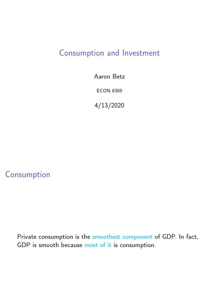 Consumption and Investment Dynamics | PDF | Consumption (Economics ...