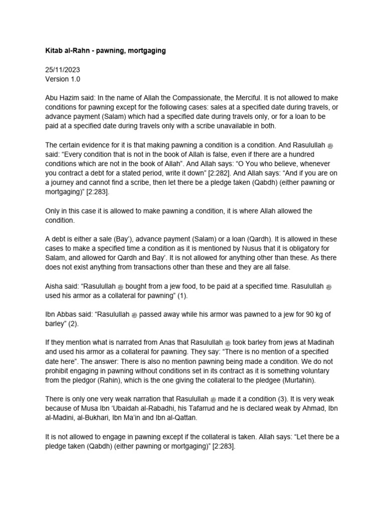 Kitab Al-Rahn | PDF | God In Islam | Debt