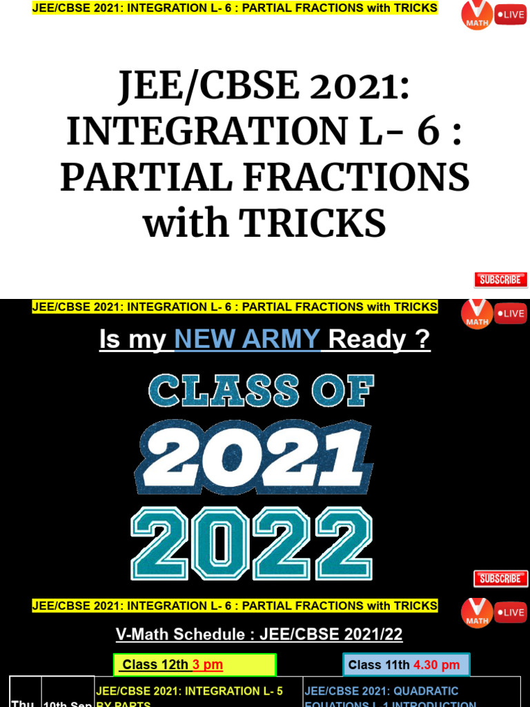 Jee Cbse+2021 +Integration+L-+6+ +Partial+Fractions+With+Tricks | PDF