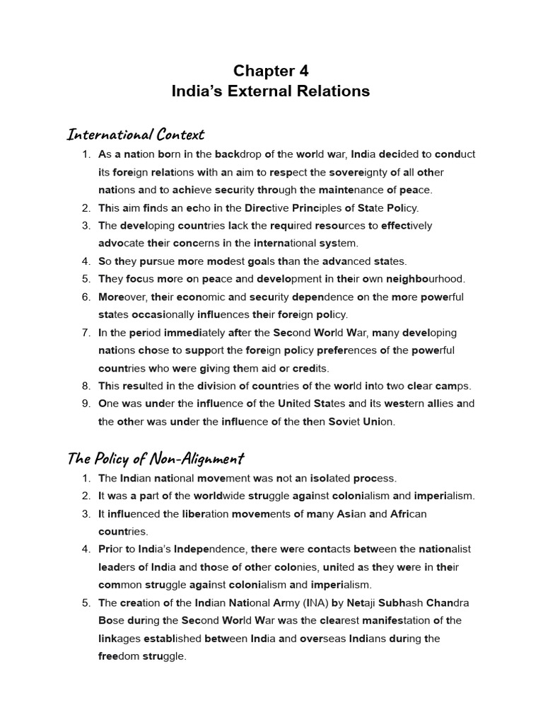 India's External Relations: Chapter 4 Notes | PDF | Jawaharlal Nehru ...