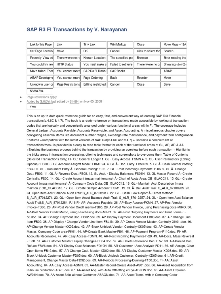SAP R/3 FI Transaction Codes Guide | PDF | Accounts Payable | Business