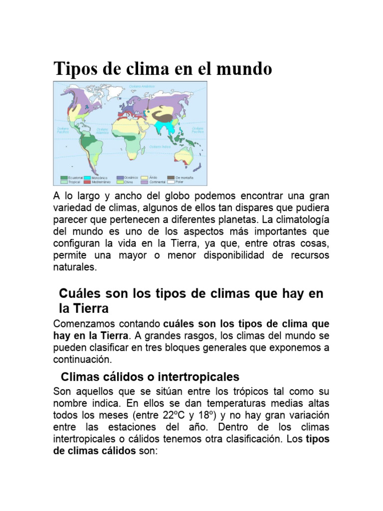 Tipos de Clima en El Mundo | Descargar gratis PDF | Clima | Clima templado