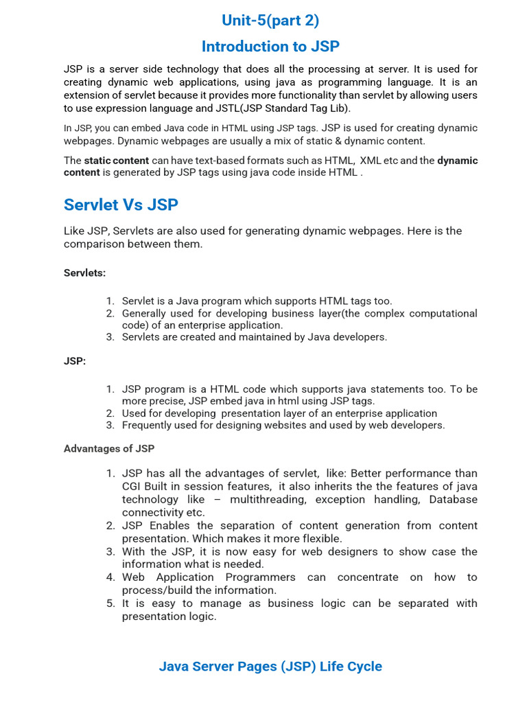 JSP Notes (With Programs) | PDF | Dynamic Web Page | Java (Programming ...