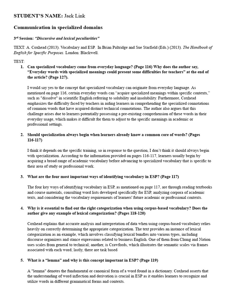 Test 3 - Vocabulary and ESP - 2023-24 | PDF | Vocabulary | Word