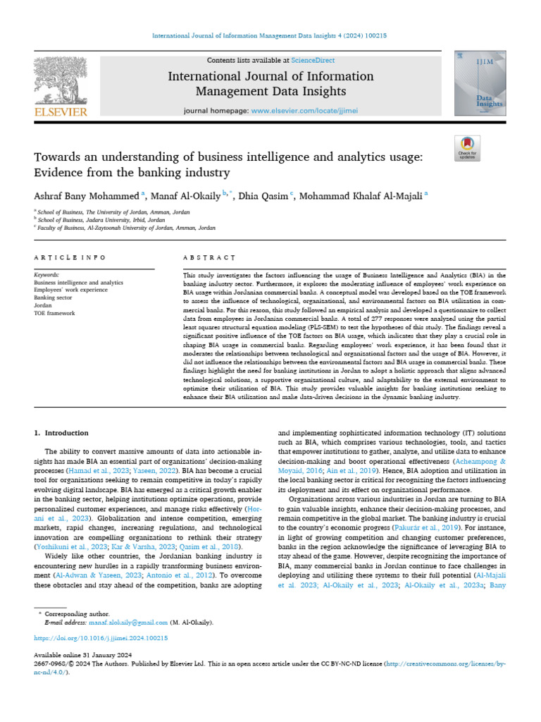 BIA Usage in Jordanian Banking Sector | PDF | Business Intelligence ...