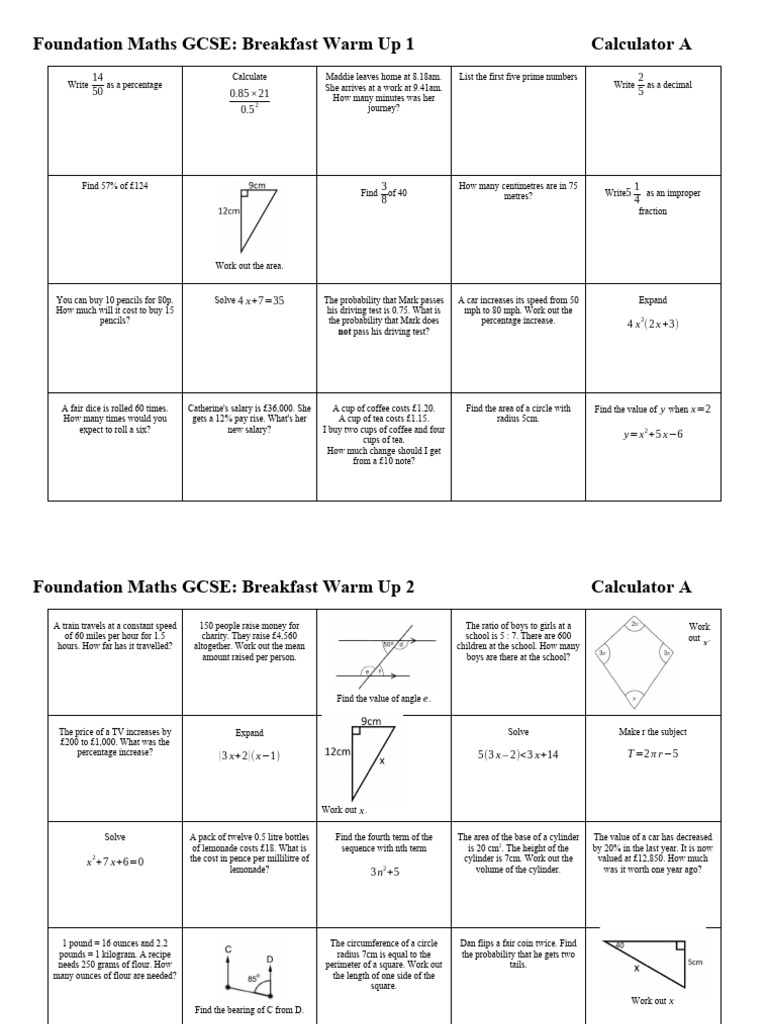 Breakfast Warm Ups Calculator A | PDF | Percentage | Mathematics