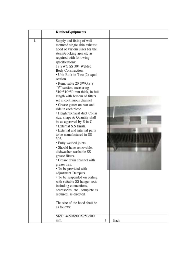 Kitchen Equipment Requirements | PDF | Pipe (Fluid Conveyance ...