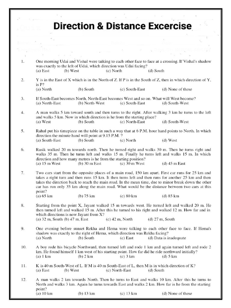 Distance & Direction MCQS | PDF