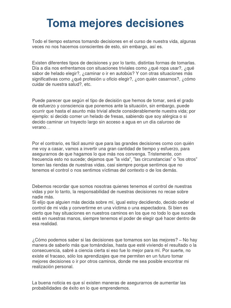 Toma Mejores Decisiones | PDF | Toma de decisiones | Pensamiento