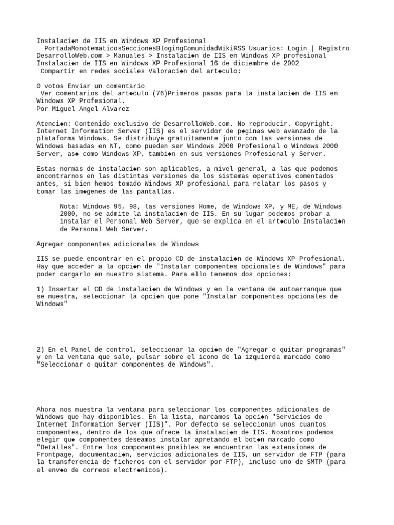 Instalación de IIS en Windows XP Profesional | Descargar gratis PDF ...