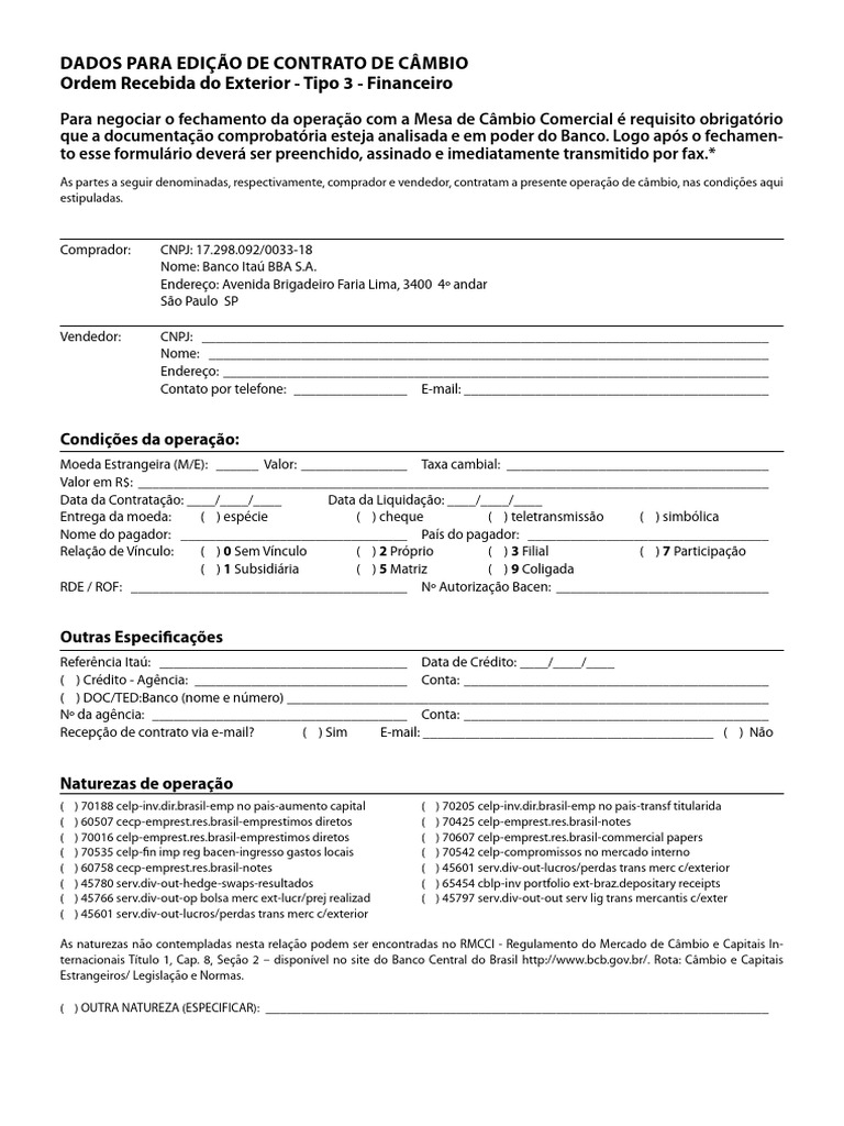 Edição de Contrato de Câmbio Financeiro | PDF | Taxa de câmbio ...