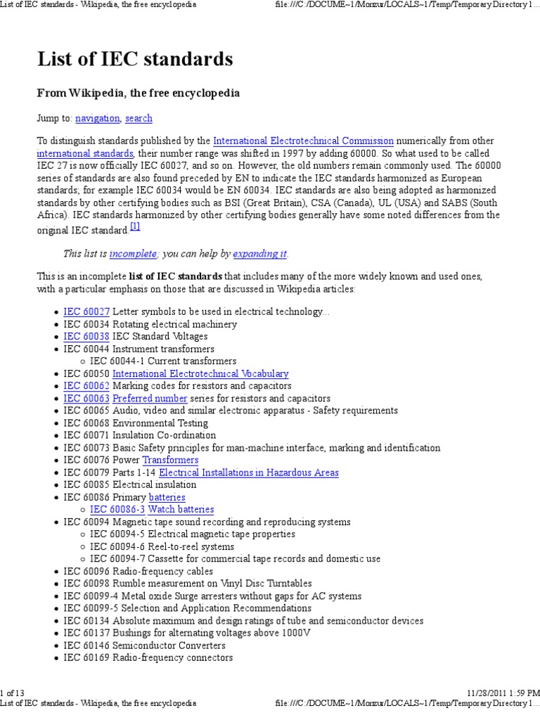 List Of IEC Standards Wikipedia The Free Encyclopedia Home 