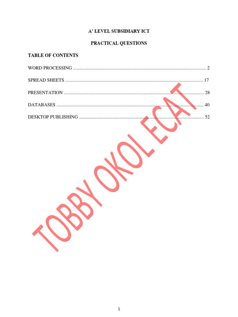 A' Level ICT Practical Questions Guide | PDF | Paragraph | Microsoft Excel
