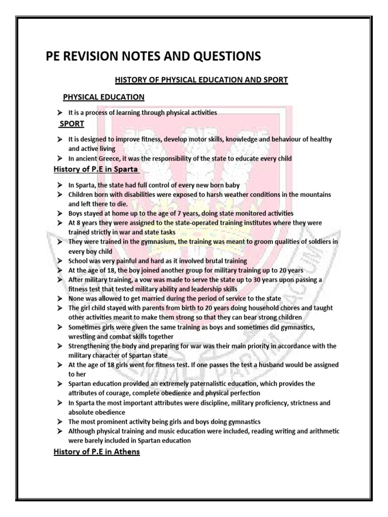 Pe Revision Notes and Questions | Download Free PDF | Strength Training ...
