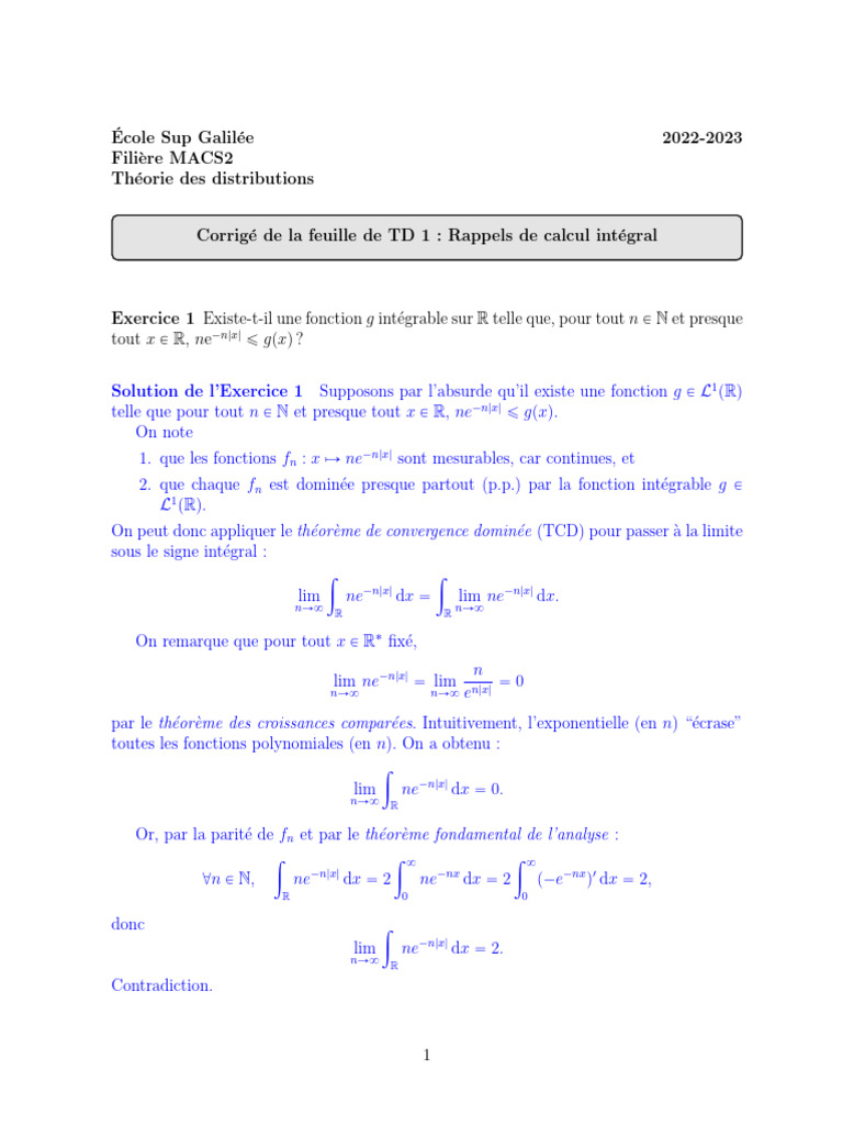 Corrigé TD 1 : Théorie des distributions | PDF | Compacité ...