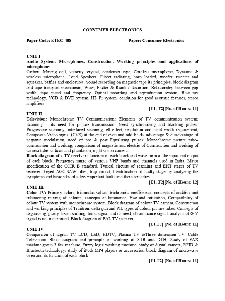 Consumer Electronics Syllabus Overview | PDF | Microphone | Loudspeaker