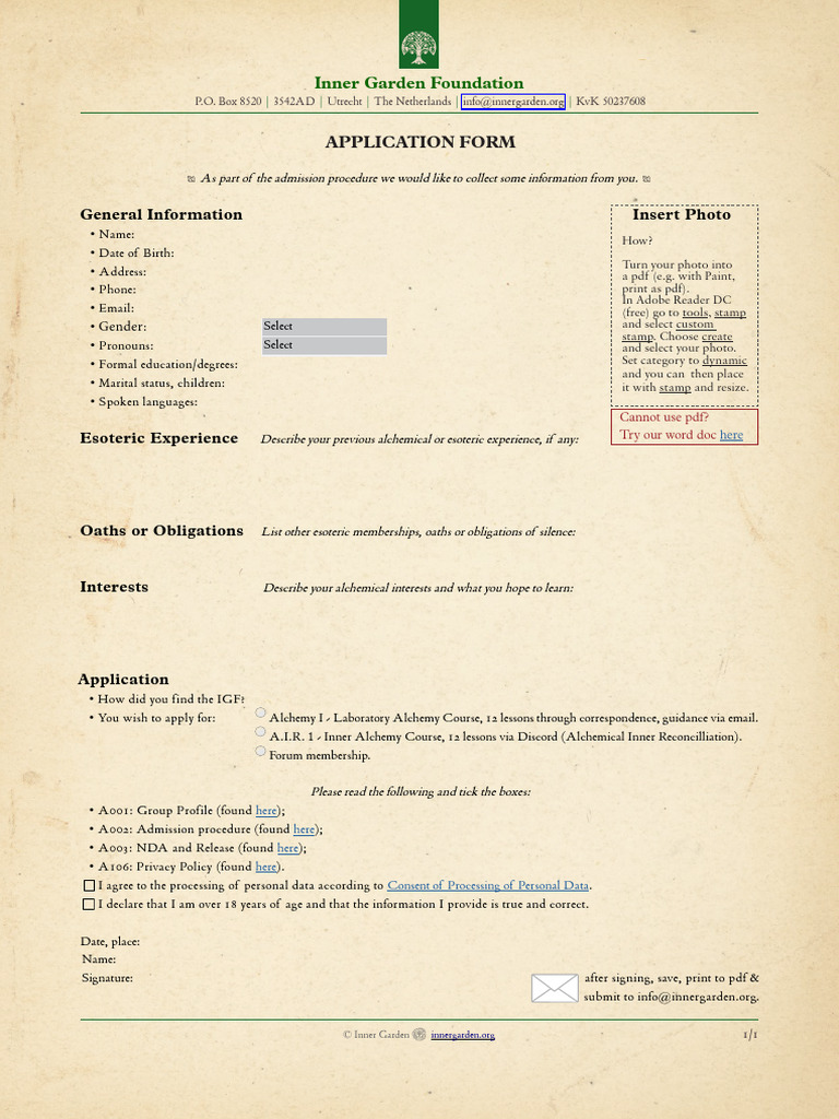 Alchemy Course Application Form | PDF | Alchemy