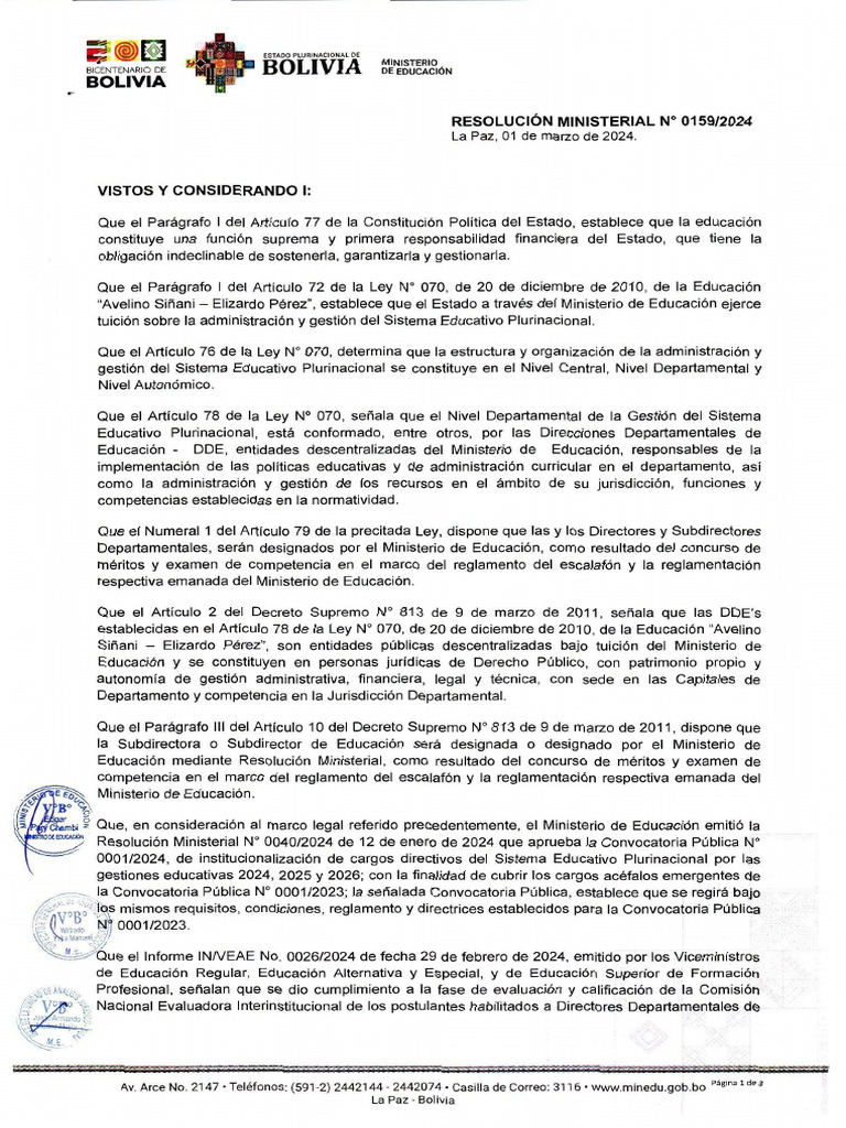 Designación de Directores Educativos en Bolivia | PDF | Bolivia ...